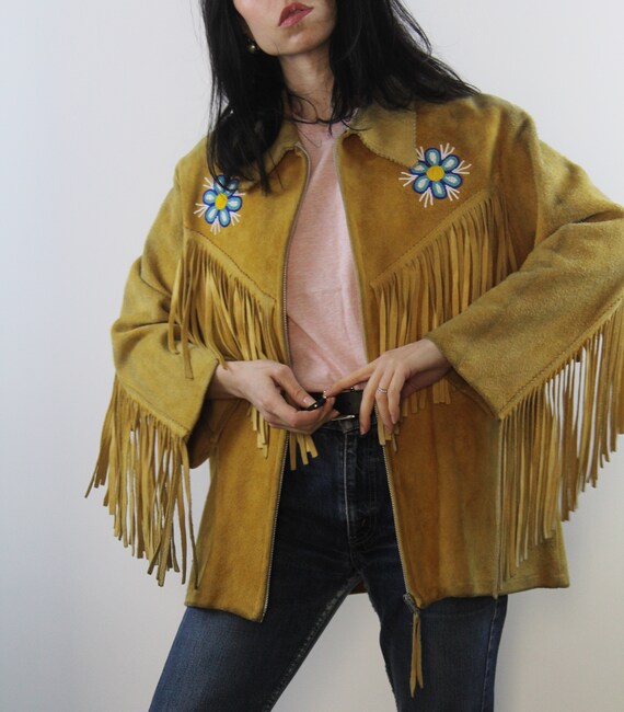 Amazing vintage 60s fringed beaded suede jacket