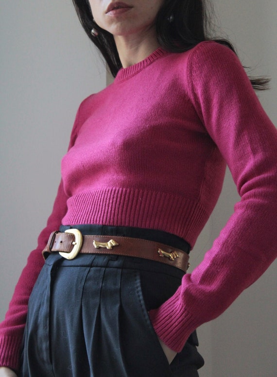Vintage pure cashmere pink short crop sweater