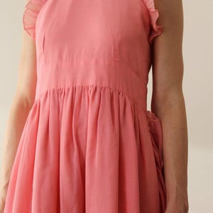 Vintage 70s pink long cotton dress with ruffles