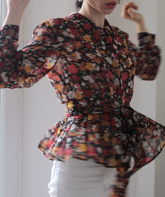 Vintage flowers silk chiffon blouse - image 5