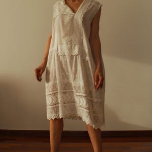 Antique 1900 white cotton embroidered dress