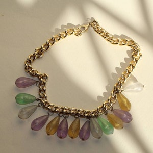 Vintage Gold chain necklace with pastel  colors resin drop pendants