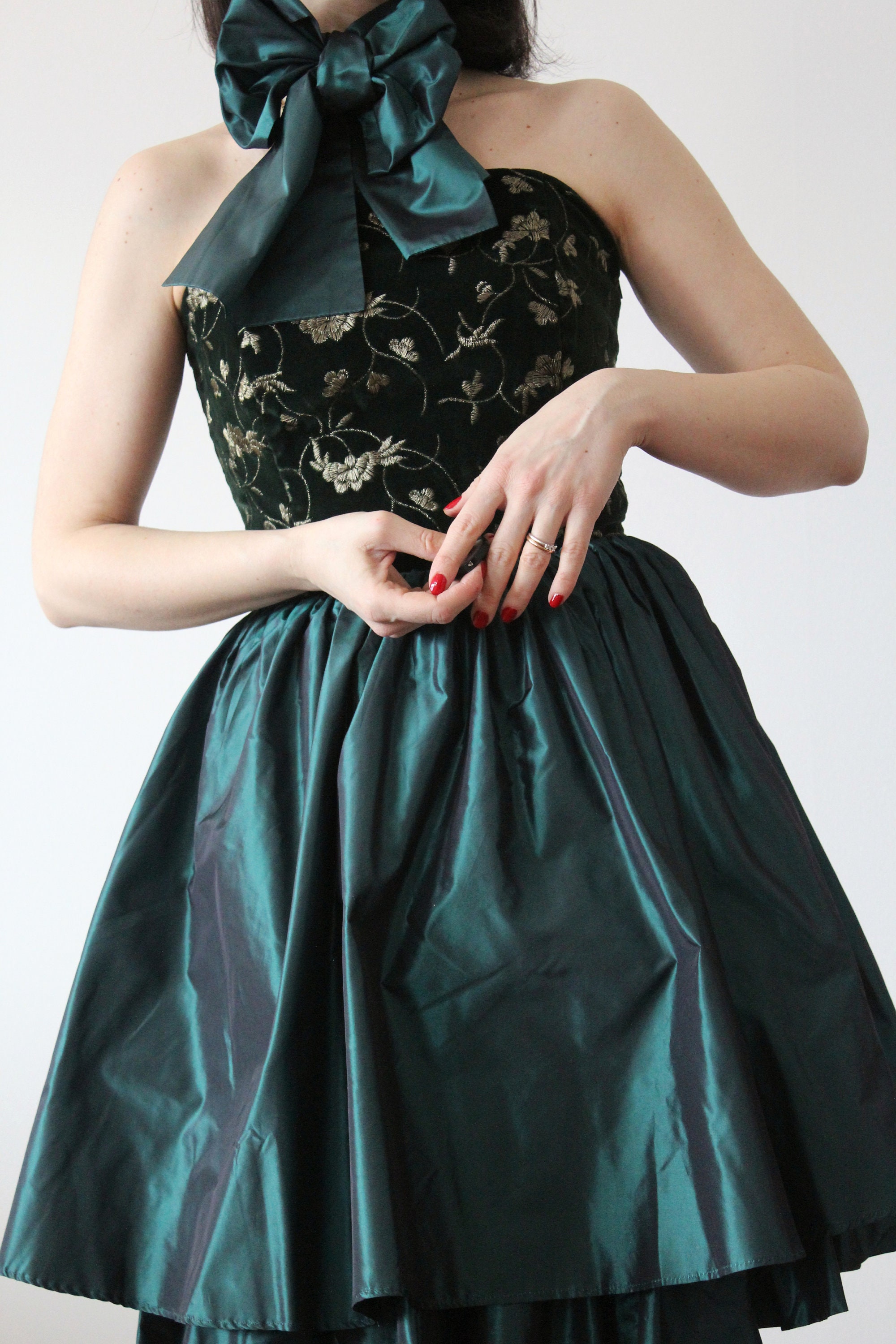 Vintage Max Mara Pianoforte Embroidered Velvet and Silk Green