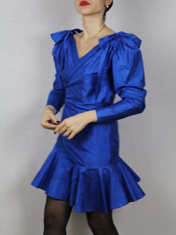 Vintage Early 80s Yves Saint Laurent Rive Gauche Blue Klein Silk