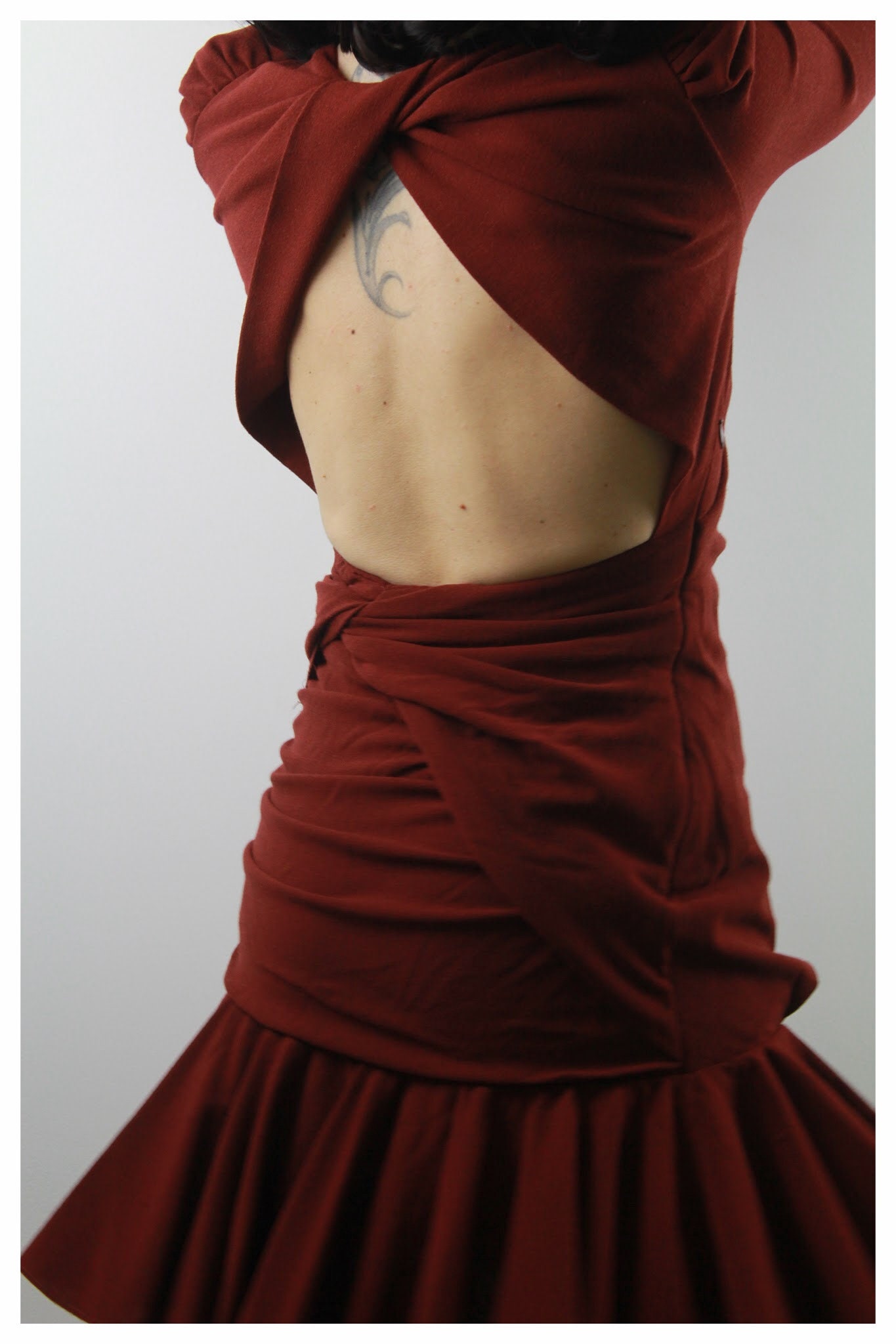Carven Wool Burgundy Deep Red Draped Dress