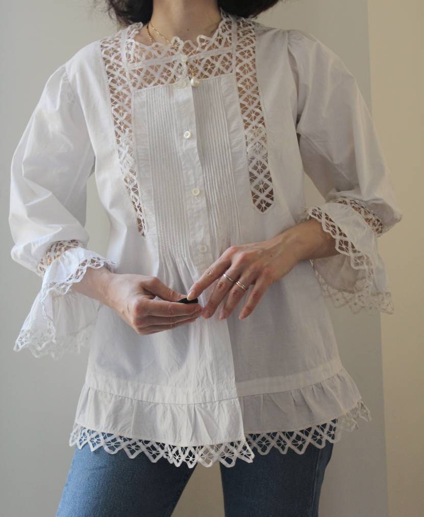 Antique 20s Hand Embroidered Cotton Blouse - Etsy