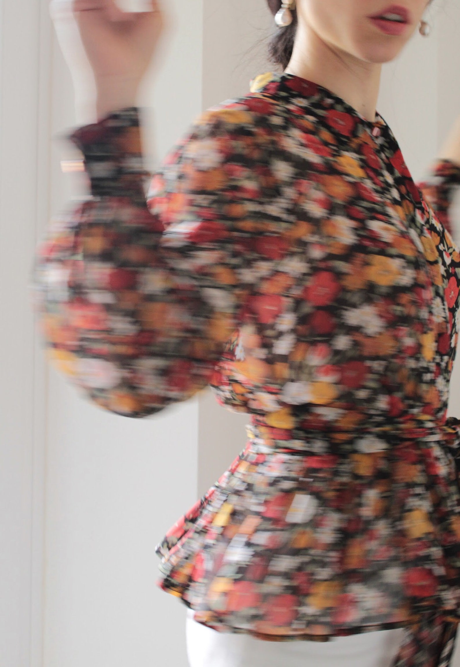 Silk chiffon embellished flowy blouse