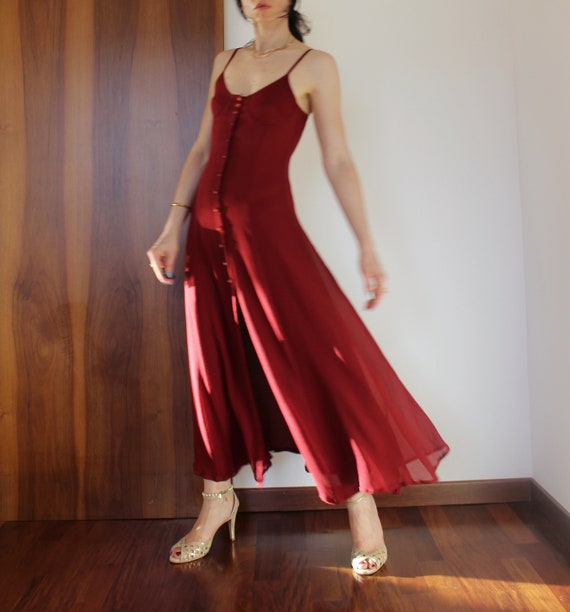knee length dresses for ladies Maroon Handspun Cotton Button-Down Midi Shirt Dress 34