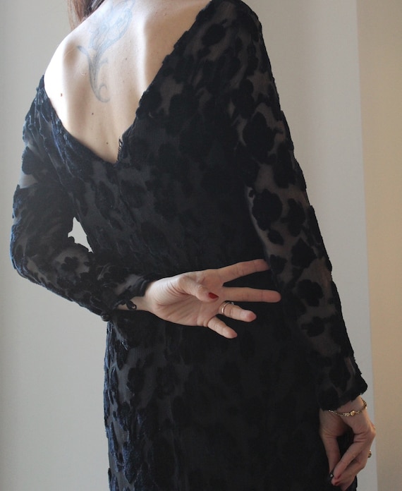 Vintage 70s silk and silk velvet dévoré black maxi
