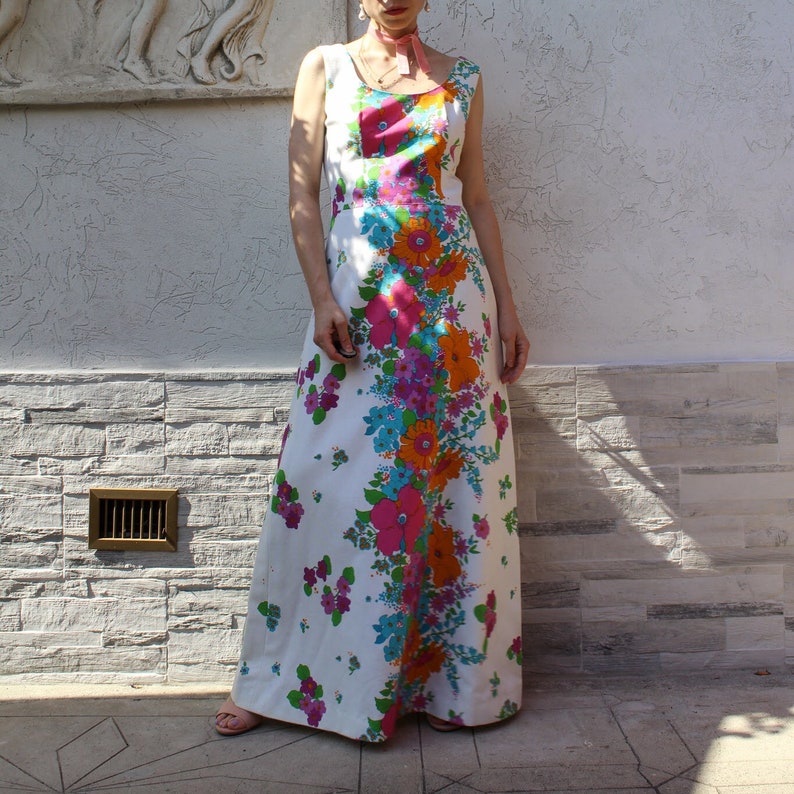 Stunning Clover Green Romantic 70s Cotton Maxi Dress by Kati