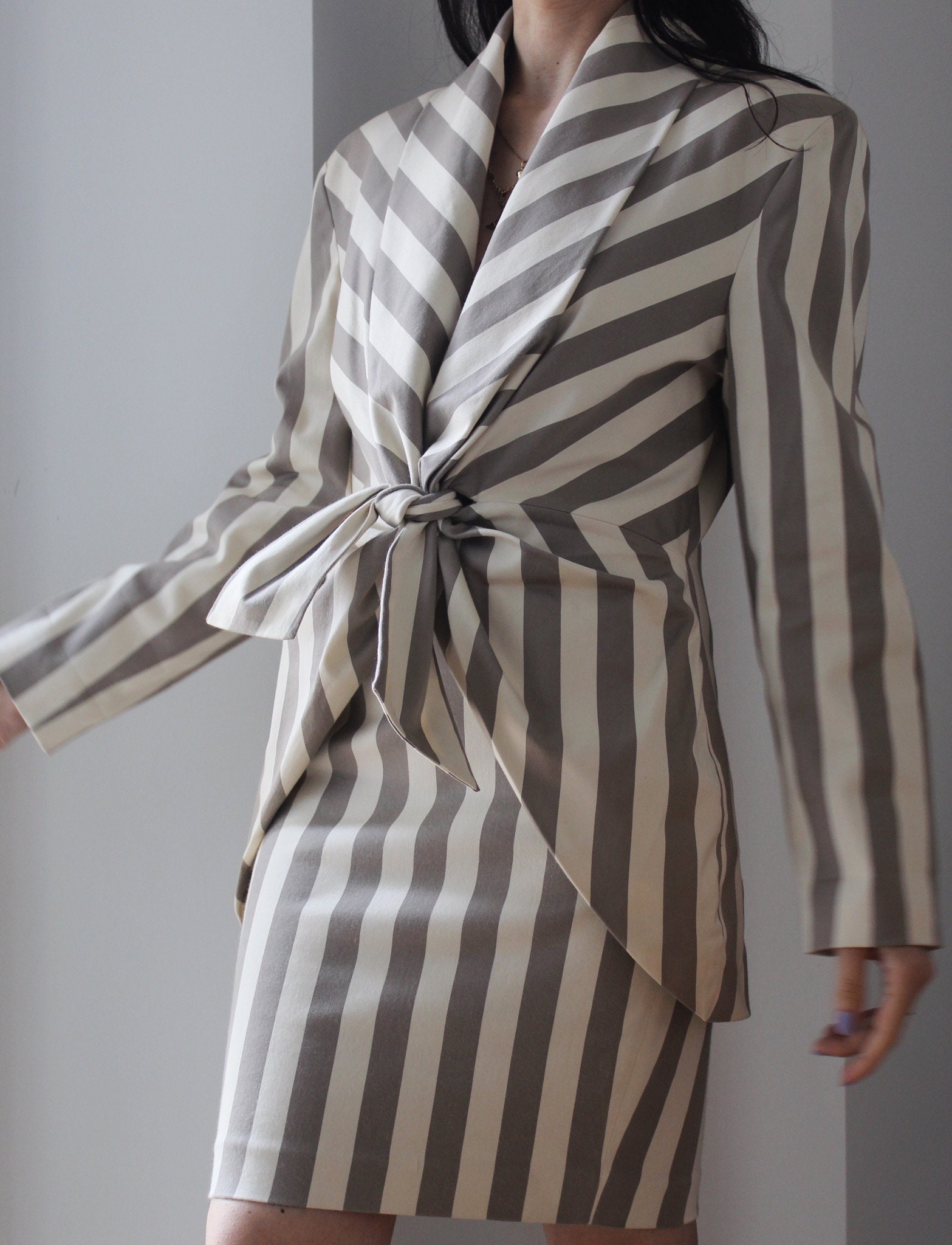 Vintage 90s Extravert by Rita Kariniemi cotton striped skirt suit