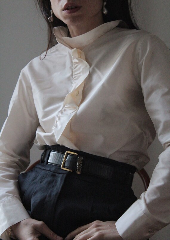 Vintage cream/ivory ruffled raw silk blouse