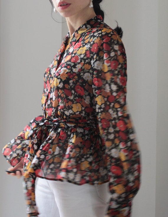 Vintage flowers silk chiffon blouse - image 7