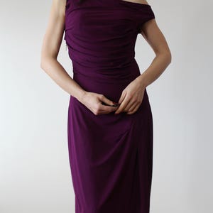 Vintage draped Roberto Cavalli cocktail plum silk jersey dress