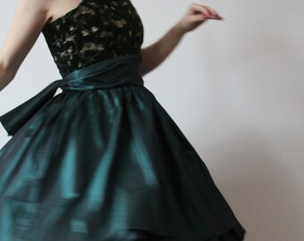 Abito vintage Max Mara Pianoforte in velluto e seta verde bosco