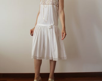 Antique 20s White cotton embroidered dress