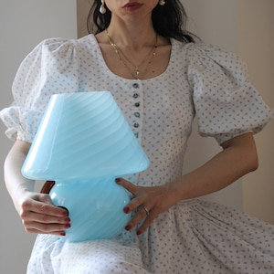 Original swirl xl murano glass mushroom light blue lamp, handmade in italy