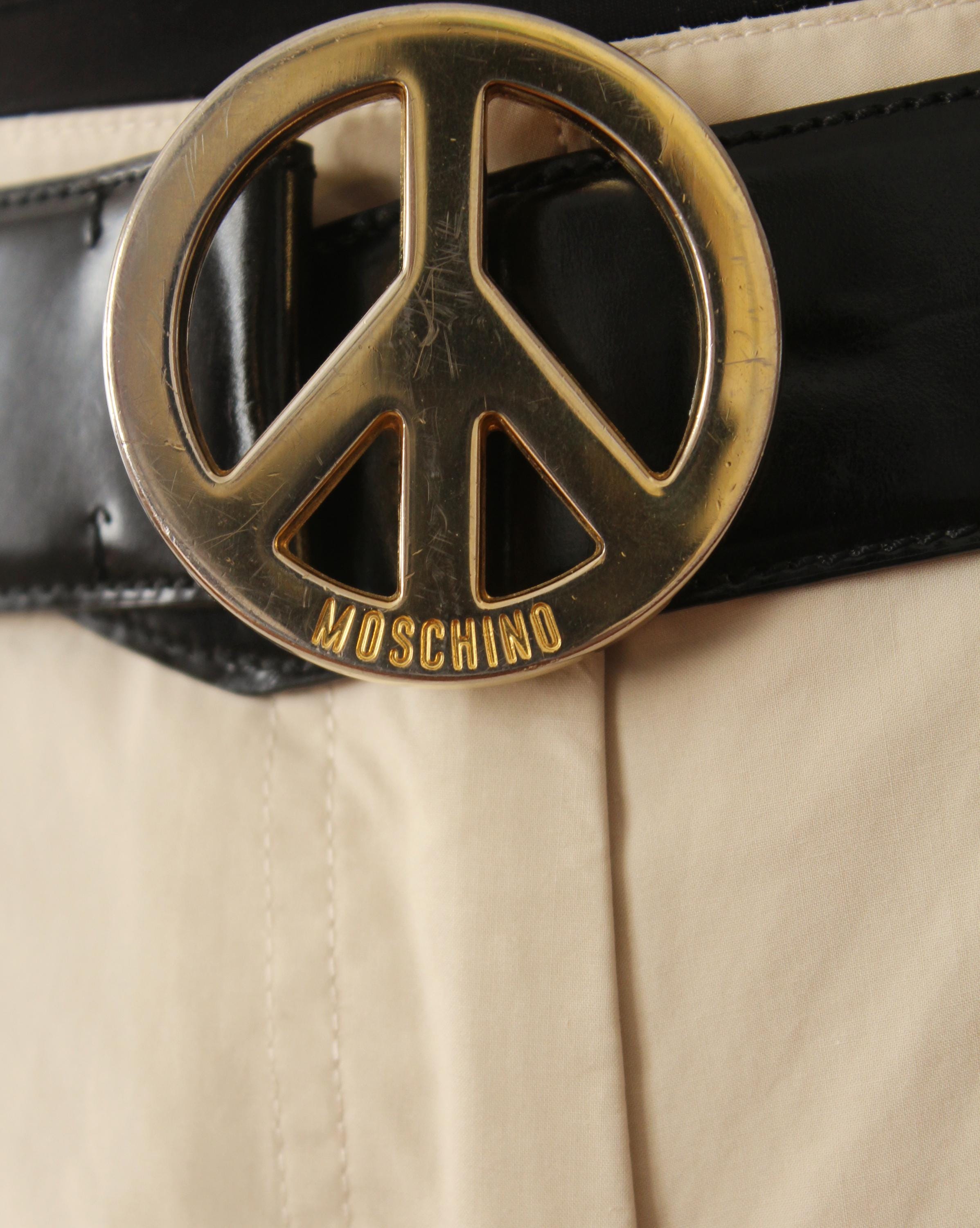 Moschino Peace & Love Black Suede Leather Wide Belt Gold Hardware Moschino Suede Belt - Etsy main image 4