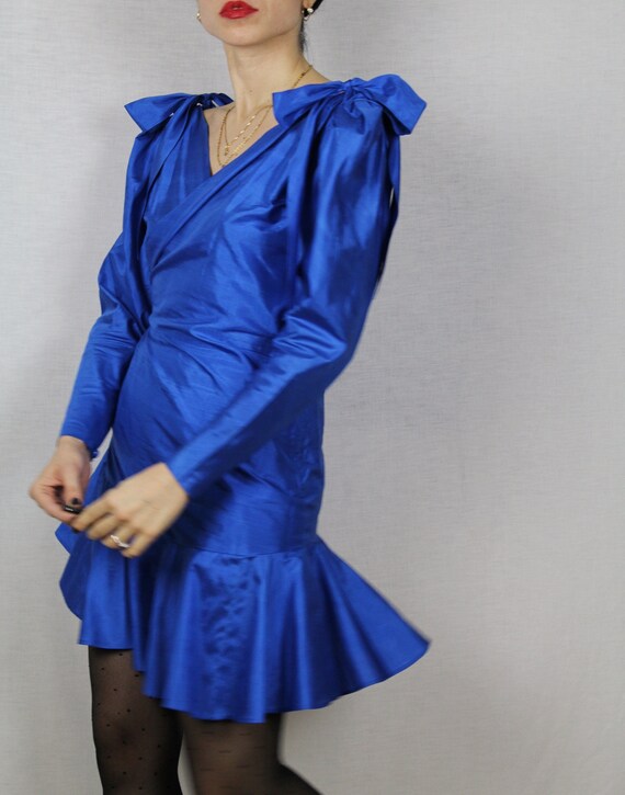 Blue silk yves saint laurent wrap dress 2025