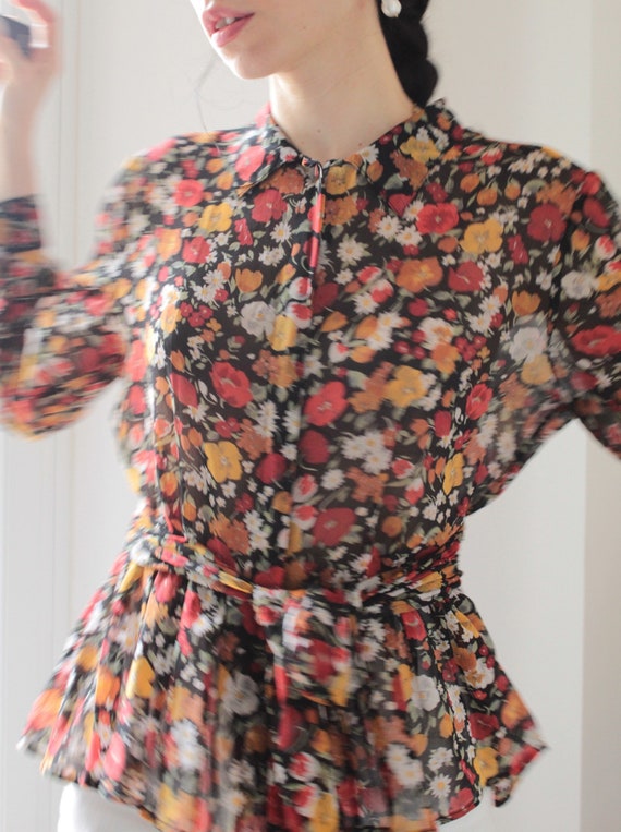 Vintage flowers silk chiffon blouse - image 9