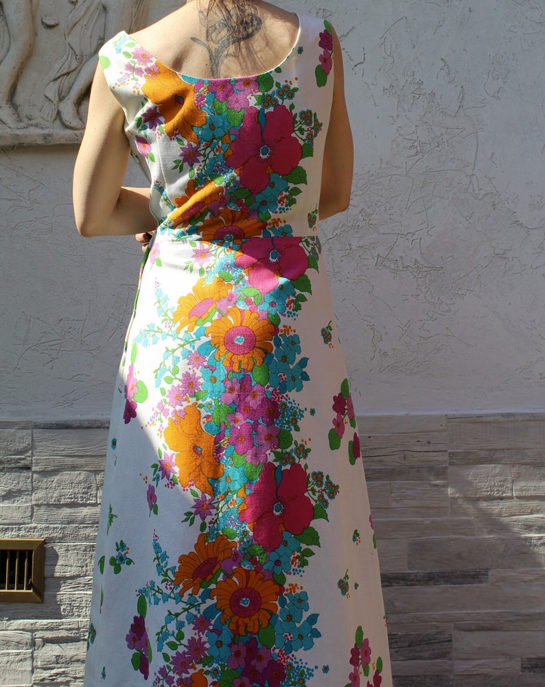 Vintage 70s Flowers Cotton Maxi Dress Etsy UK
