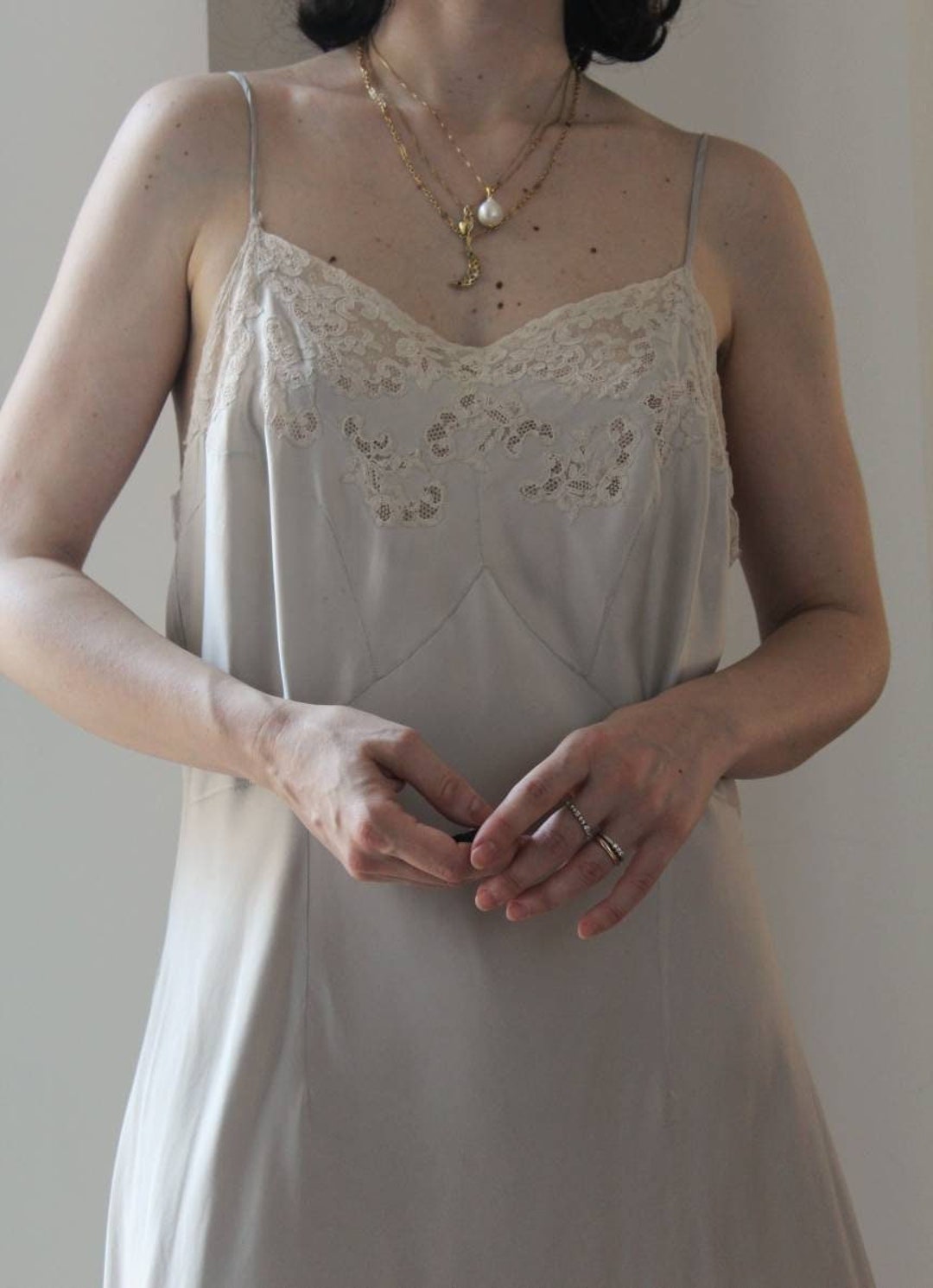 Sottoveste Vintage Anni '40 in Seta E Pizzo Grigio Ghiaccio - Etsy