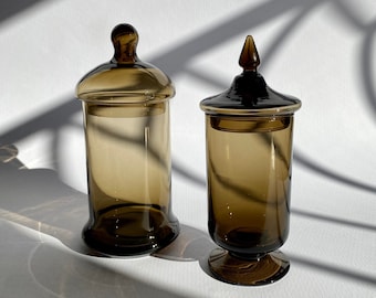 Vintage Amber Glass Potiche Set: Decorative Lidded Jars
