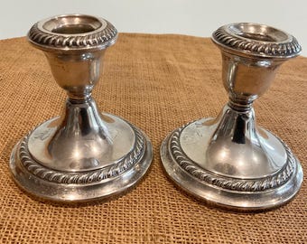 Set of 2 Sterling Silver Gorham Candlestick Holders, Cement Filled with Reinforcing Rod