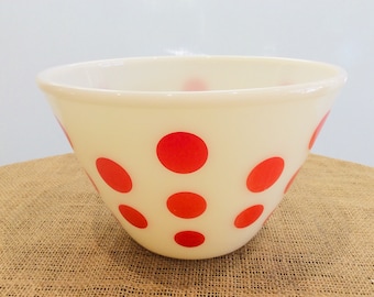 ファイヤーキング ミキシングボウルレッドドット2点セット VTG Fire King Red Dot Splash Proof Mixing Bowl Complete Set