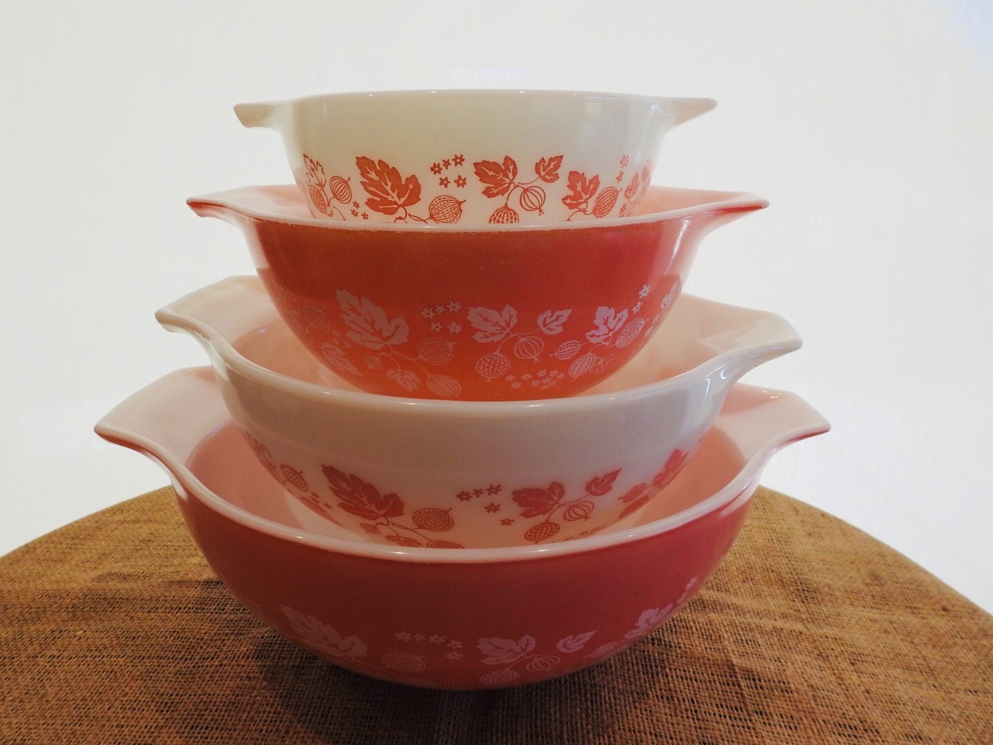 Pyrex Pink Gooseberry Cinderella Mixing Bowls, 4 Pc. Set, 1957