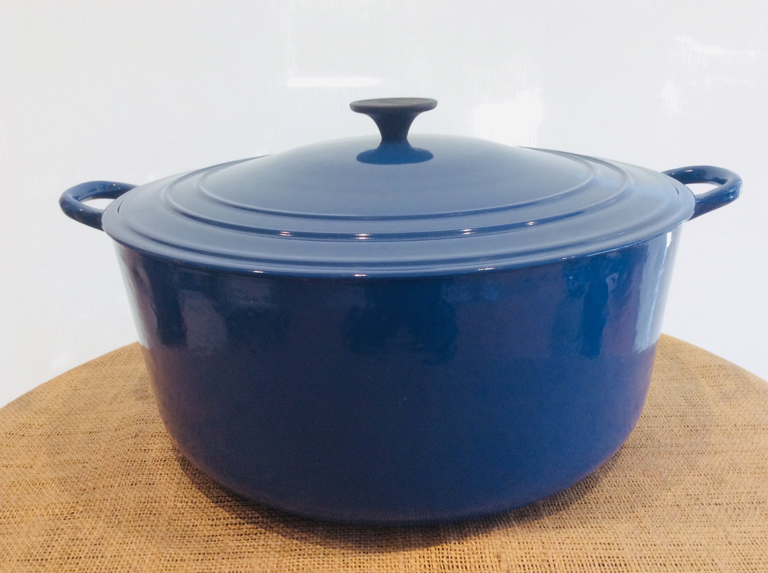 Le Creuset 13 1/4 Qt. Dutch Oven Marked k, Weighs 21.5 Lbs., 13.75 Wide X 6  High, Color is Blue 