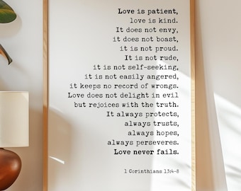1 Corinthians 13:4-8 Art Print, Love is Patient Scripture, Wedding Anniversary Gift