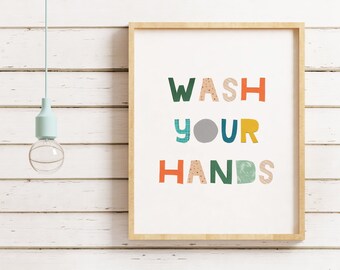 Wash Your Hands Bathroom Wall Art, Childs Bathroom Art, Kids Bathroom Art, Children's Bathroom Wall Art, Bathroom Reminder