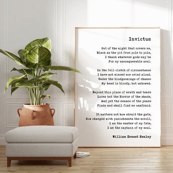 Invictus by William Ernest Henley Poem Art Print - I am the master of my fate: I am the captain of my soul. - Literary Prints