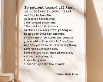 Rainer Maria Rilke Quote,  Be patient toward all that is unsolved in your heart. Printable Wall Art - Downloadable Wall Art