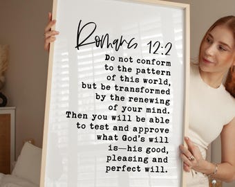 Romans 12:2 Bible Verse Print, Minimalist Christian Wall Art (Digital Download)