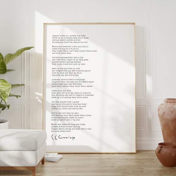 anyone lived in a pretty how town Poem by e.e. cummings Typography Art Print - Poetry