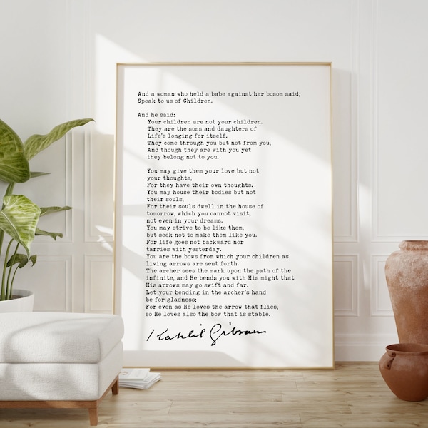 Kahlil Gibran Poem On Children Downloadable Printable Art Print - Poetry Art Print - Poems - Literary Prints - The Prophet