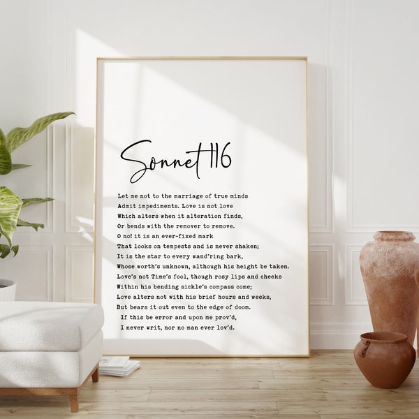 William Shakespeare Sonnet 116 Typography Art Print - Wedding Gift - Anniversary Gift - Let me not to the marriage of true minds.