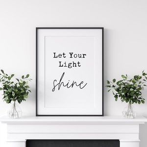 Deja que tu luz brille - Mateo 5:16 - Arte mural imprimible - Impresión tipográfica descargable, arte mural cristiano, cita inspiradora