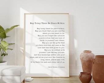 May today there be peace within. Saint Terese of Liseaux Typography Art Print,  Home Wall Decor - Minimalist Decor - Inspirational Quote
