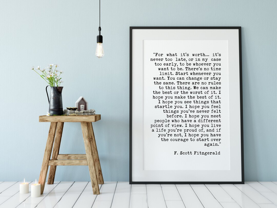F. Scott Fitzgerald for What It's Worth Quote Printable Wall Art Downloadable Typography Print