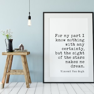 Van Gogh Quotes - For my part I know nothing with any certainty.... makes me Dream - Printable Wall Art, Downloadable Typography Print