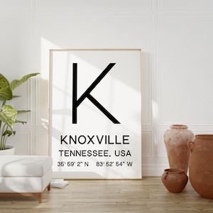 Knoxville Tennessee with GPS Coordinates Typography Print • Home Wall Decor - Minimalist Decor - Office Decor - Living Room - Dorm Decor