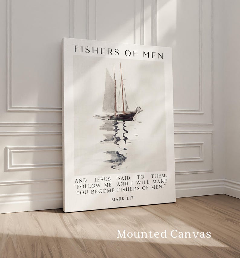 Fishers of Men Wall Art, Mark 1:17 Scripture Print, Christian Nautical Typography Artwork for Home & Church Décor image 3