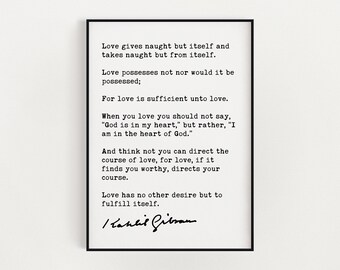 Kahlil Gibran Poem On Love Art Print,  Poetry Art Print - Poems - Literary Prints - The Prophet (1923)