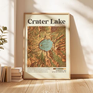 Crater Lake, Oregon,  Mid•Century Modern,  Vintage Topographic Map,  Featuring GPS Coordinates,  Typography Art Print