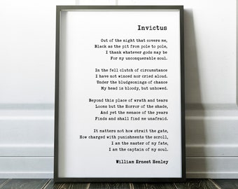 Invictus by William Ernest Henley Poem - I am the master of my fate: I am the captain of my soul. Downloadable Printable Art