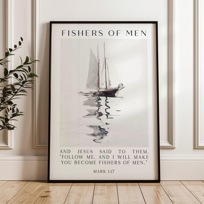 Fishers of Men Wall Art, Mark 1:17 Scripture Print, Christian Nautical Typography Artwork for Home & Church Décor image 7