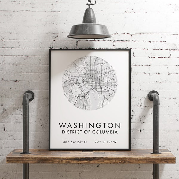 Washington DC Map, Washington DC City Map, Washington Print , Washington, Washington GPS, Washington Street Map - Downloadable Print